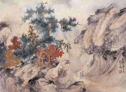 陆抑非 己丑（1949年）作 秋山访友 镜心